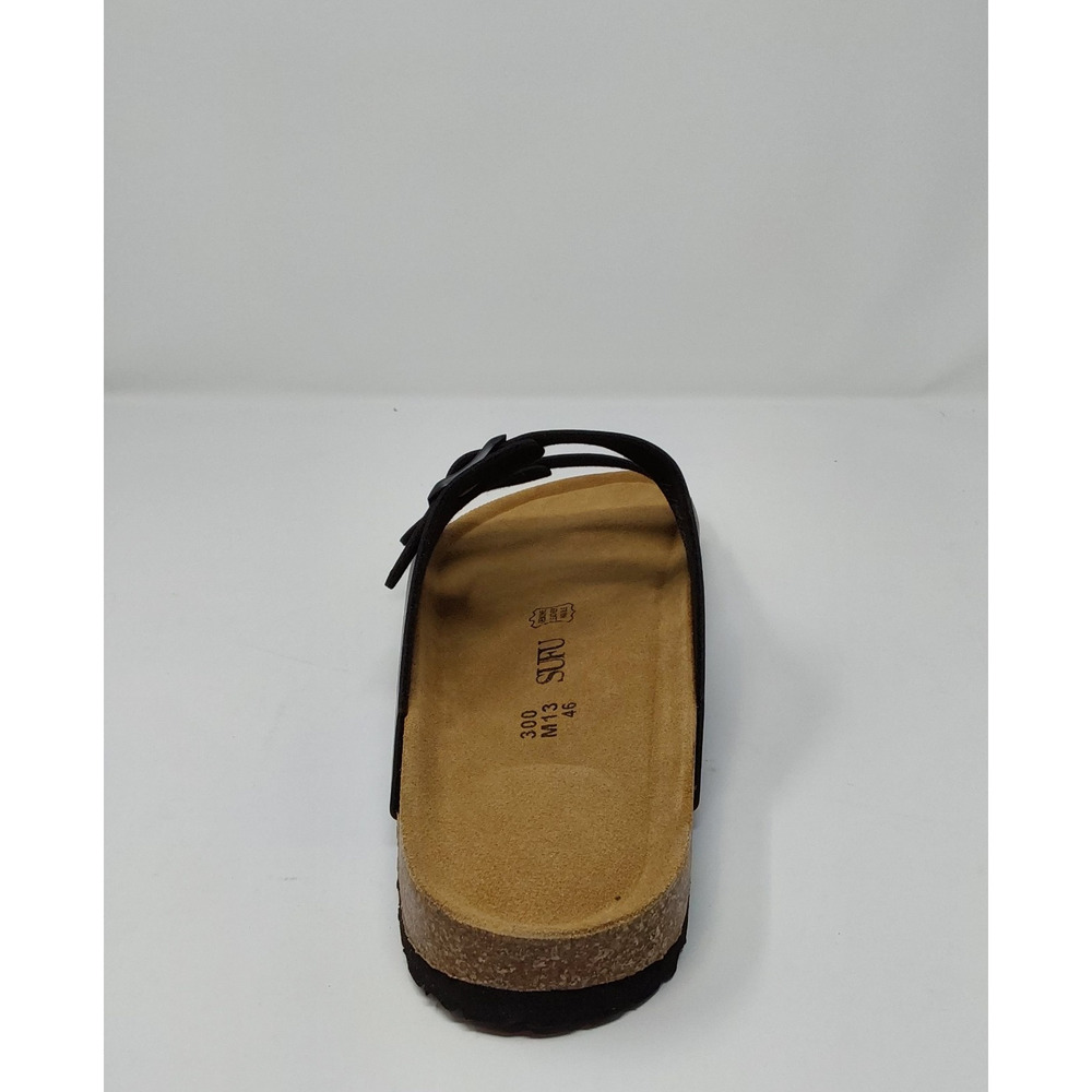 SUFU Black Nappa Leather Double Strap Sandals Men's Size 13 Cork Footbed NIB - Picture 7 of 16